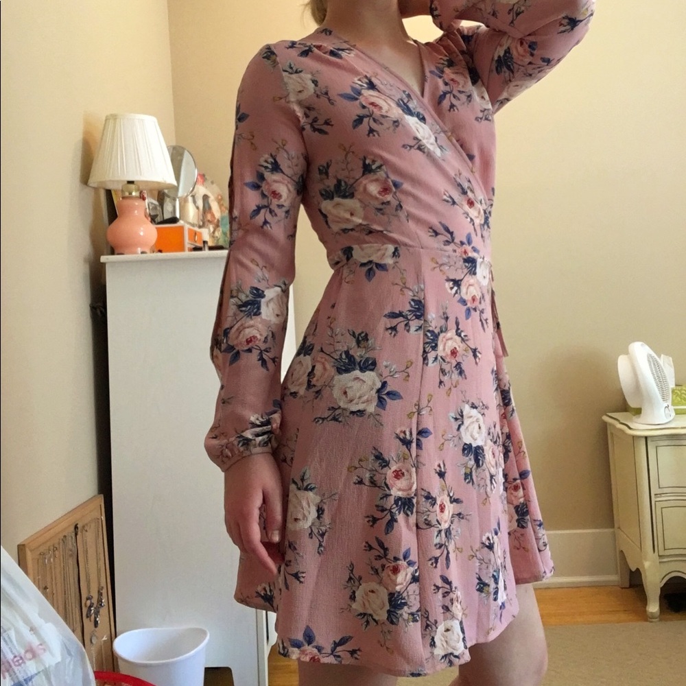 Floral wrap dress long sleeve